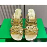 Bottega Veneta heel 9.5cm woven sheepskin sandals gold 2024