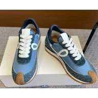 Loewe women/men Flow Runner in nylon and brushed suede blue 2025
