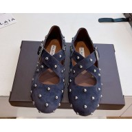 Alaïa Suede Embellished Criss-Cross Ballet Flats blue 2025