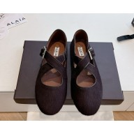 Alaïa CRISS CROSS BALLET FLATS HAIRCALF coffee 2025