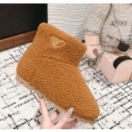 Prada patuco con logo triangular Shearling booties 1T711N Caramel 1029-2024