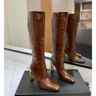 Saint Laurent Auteuil 105 glazed leather knee-high boots in brown 2024