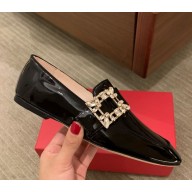 Roger Vivier Viv' Driver Strass Buckle Loafers in patent Leather black 1029-2024