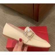Roger Vivier Viv' Driver Strass Buckle Loafers in patent Leather beige 1029-2024