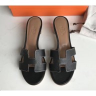 Hermes Heel 5cm Oasis Slipper Sandals in epsom Leather black with white stitching