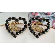 Gucci Heart Double G Earrings with Green Crystal 2019
