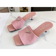 Prada Heel 4.5cm Women's Crinked Leather Mules pink 2023