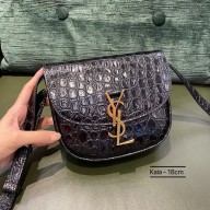 saint laurent kaia crocodile pattern small satchel in calfskin 619740 black(original quality)