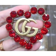 Gucci Heart Double G Brooch with Red Crystal 2019
