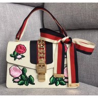 Gucci Embroidered Flower Sylvie Small Shoulder Bag 421882 White 2018