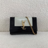 Saint Laurent Kate small Bag in patent leather white/black 2024(original quality)