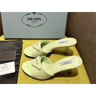 Prada Heel 7.5cm triangle-logo leather mules light green 2023