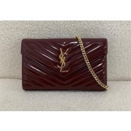 Saint laurent cassandre chain wallet in patent calfskin burgundy 2025 (original quality)