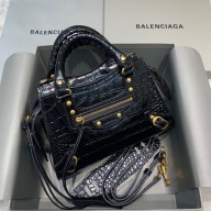 Balenciaga Neo Classic mini Top Handle Bag in in black shiny crocodile embossed calfskin 2021
