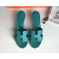 Hermes Heel 5cm Oasis Slipper Sandals in epsom Leather Blue Paon