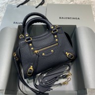 Balenciaga Black/gold Neo Classic mini Top Handle Bag in grained calfskin 2021