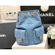 chanel backpack in blue denim AS5310 2025(original quality)