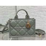 Dior Mini Book Tote Bag in Macrocannage Calfskin with Strap Grey 2024 
