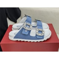 RV Slidy Viv' Strass Buckle Mules in denim light blue 2024