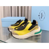 Prada men's Brushed leather sneakers with bike fabric and suede elements yellow/green 2023