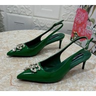 Dolce & Gabbana Patent Calfskin slingback Pumps with DG crystal logo heel 6.5cm green 2024