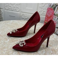 Dolce & Gabbana Patent Calfskin Pumps with DG crystal logo heel 10.5cm red 2024