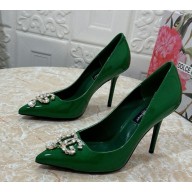 Dolce & Gabbana Patent Calfskin Pumps with DG crystal logo heel 10.5cm green 2024