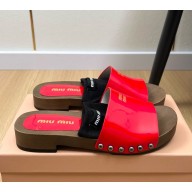 Miu Miu patent calfskin slippers red 2025