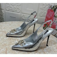Dolce & Gabbana Patent Calfskin slingback Pumps with DG crystal logo heel 10.5cm silvery 2024