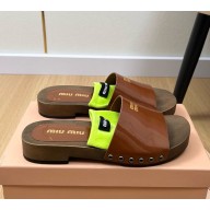 Miu Miu patent calfskin slippers dark brown 2025