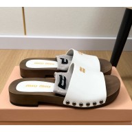 Miu Miu patent calfskin slippers white 2025