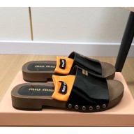 Miu Miu patent calfskin slippers black 2025