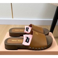 Miu Miu calfskin slippers brown 2025