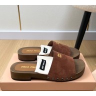 Miu Miu suede calfskin slippers coffee 2025