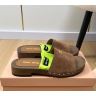 Miu Miu suede calfskin slippers dark brown 2025