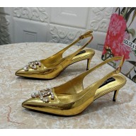 Dolce & Gabbana Patent Calfskin slingback Pumps with DG crystal logo heel 6.5cm gold 2024