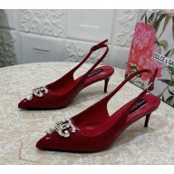 Dolce & Gabbana Patent Calfskin slingback Pumps with DG crystal logo heel 6.5cm red 2024