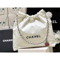 Chanel Shiny Calfskin & Rainbow Metal White 22 Handbag AS3261 2024(ORIGINAL QUALITY)