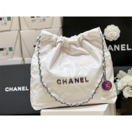 Chanel Shiny Calfskin & Rainbow Metal White 22 Small Handbag AS3260 2024(ORIGINAL QUALITY)