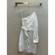 dior white Cotton Poplin Asymmetric Shirt 2024