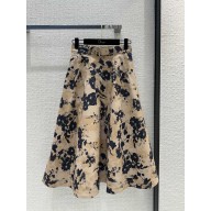 dior Beige and Black Cotton Gabardine with Fleurs Mystiques Motif Flared Mid-Length Skirt 2024