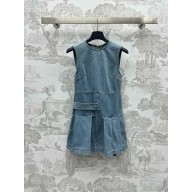 LOUIS VUITTON Denim Button Tab Pleat Dress 2024