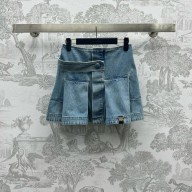 LOUIS VUITTON Denim Button Tab Pleat Skirt 2024