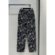 CHANEL Embroidered Velvet Black, White & Silver pants 2024