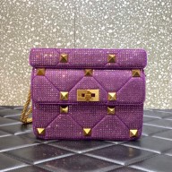VALENTINO MEDIUM ROMAN STUD THE SHOULDER BAG WITH CHAIN AND SPARKLING EMBROIDERY PURPLE 2022