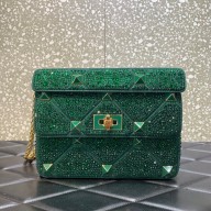 VALENTINO MEDIUM ROMAN STUD THE SHOULDER BAG WITH CHAIN AND SPARKLING EMBROIDERY green 2022