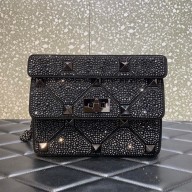 VALENTINO MEDIUM ROMAN STUD THE SHOULDER BAG WITH CHAIN AND SPARKLING EMBROIDERY black 2022