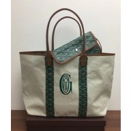 Goyard Logo Print Saint Louis Pertuis Reversible Tote Beach PM/GM Bag Green