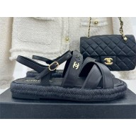 Chanel espadrille/calfskin sandals G39776 black 2023