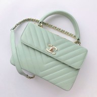 Chanel Chevron Trendy CC Small Flap Top Handle Bag A92236 green with gold hardware